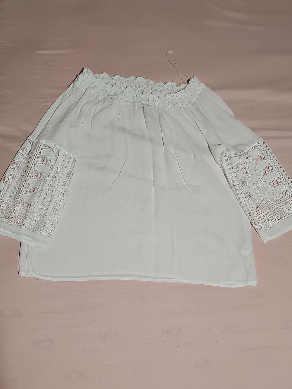 White Off-Shoulder Crochet Sleeve Blouse